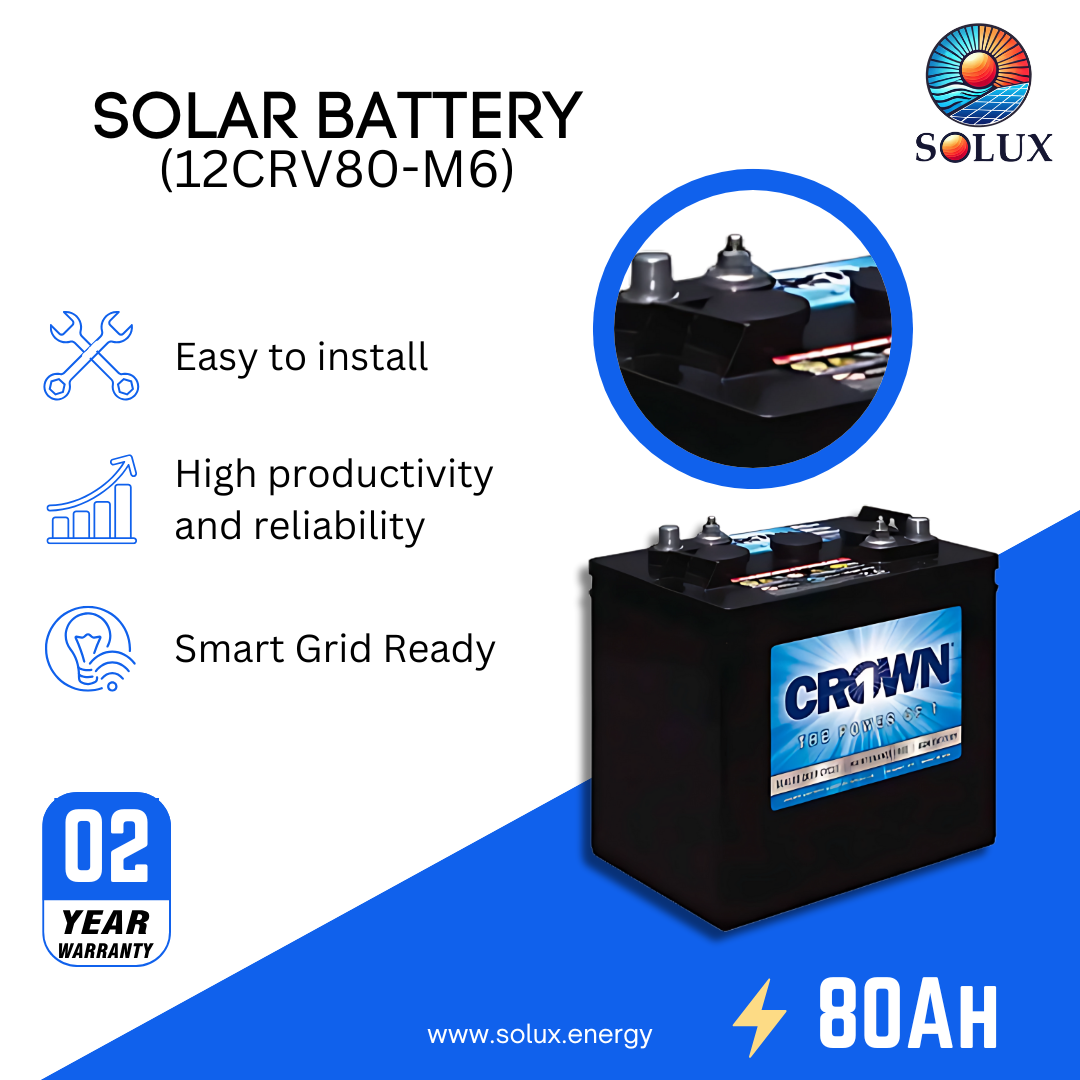 This is an image of Crown 12v RV Battery Deep Cycle 12CRV80-M6